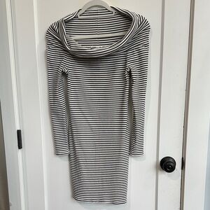 Black & White Striped Turtleneck Long Sleeve Dress